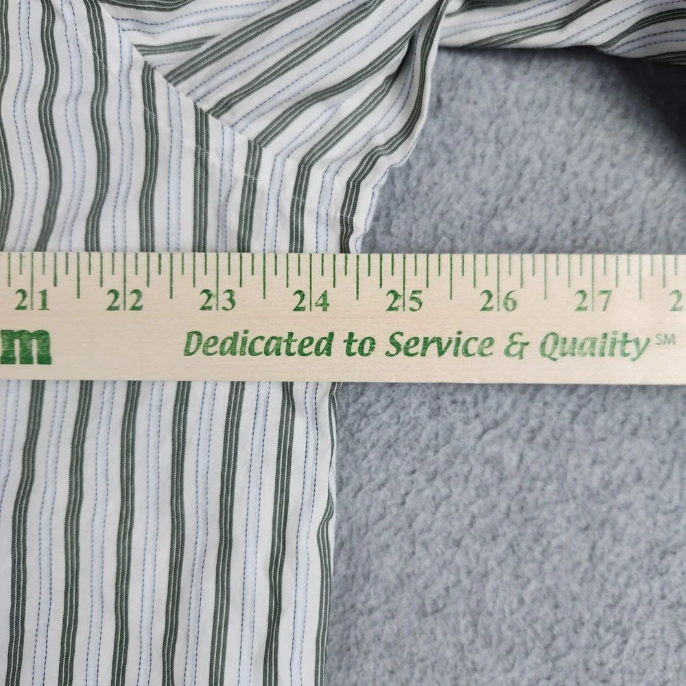 Banana Republic Dress Shirt Mens XL 17-17.5 White Green Striped Fitted Button Up